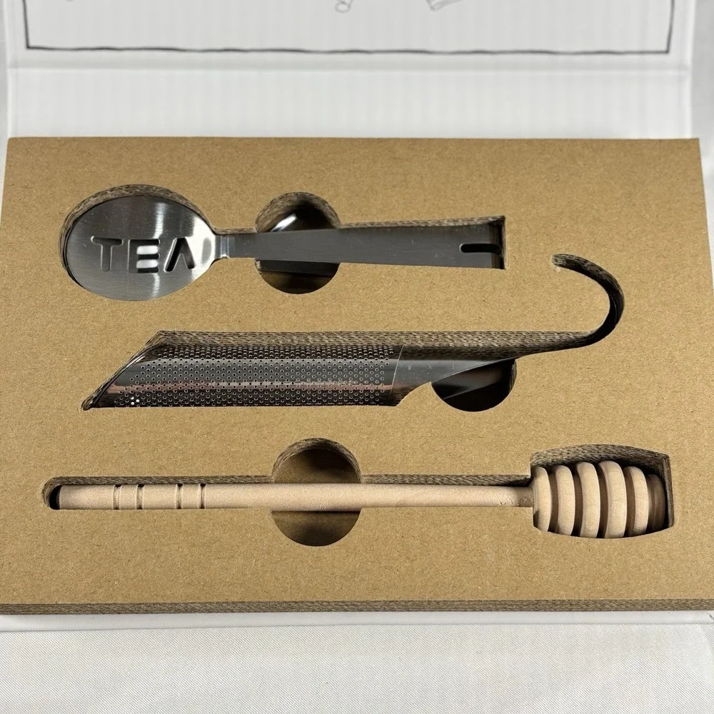 SB Design Studio Tea Gift Set Infuser Strainer Tongs Honey Dipper New